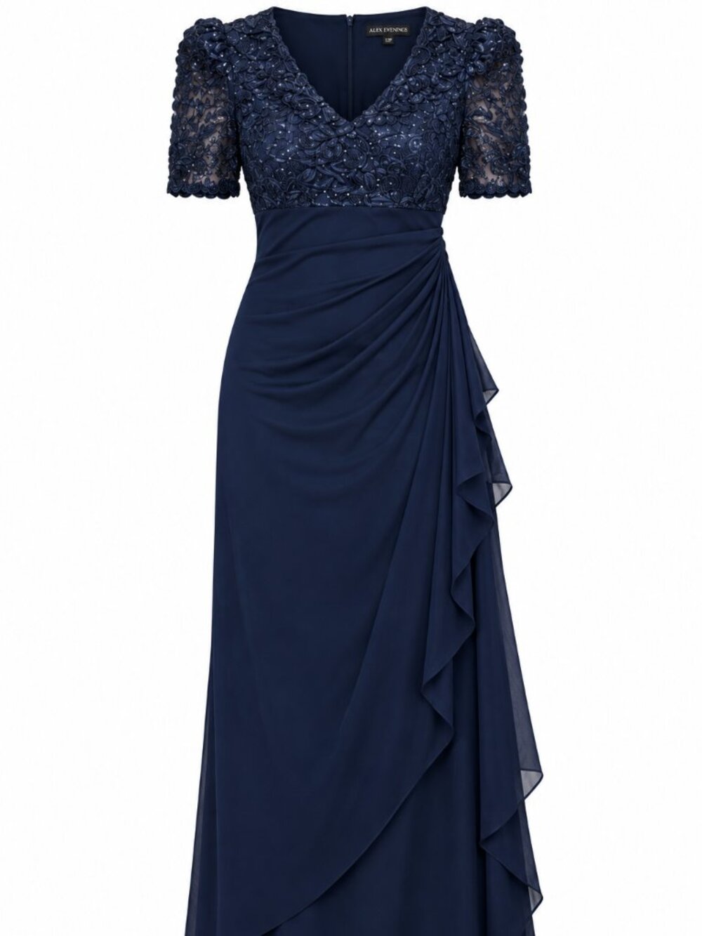 Alex Evenings Petite Navy Rosette Sequin Formal Gown 12P NWT - Picture 3 of 6
